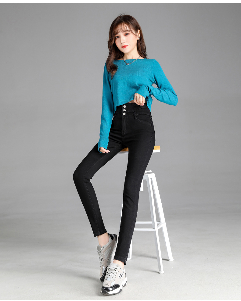 jeans High Waist Velvet Padded Thick Jeans Women's Winter New Elastic High Show Tight and Warm Feet Pencil Long Pants