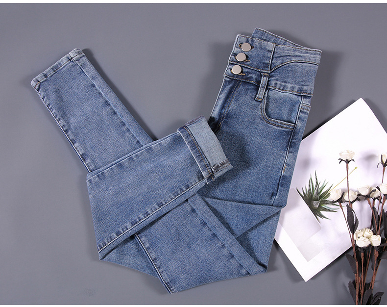 jeans High Waist Velvet Padded Thick Jeans Women's Winter New Elastic High Show Tight and Warm Feet Pencil Long Pants