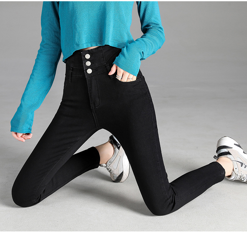 jeans High Waist Velvet Padded Thick Jeans Women's Winter New Elastic High Show Tight and Warm Feet Pencil Long Pants