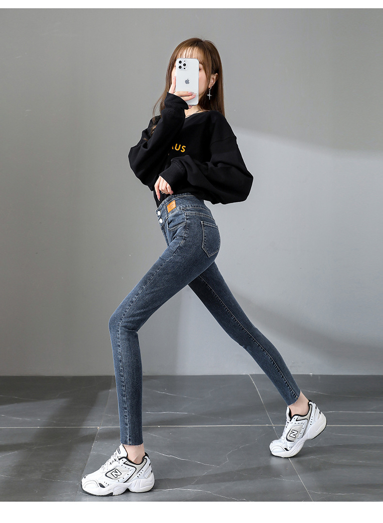 jeans High Waist Velvet Padded Thick Jeans Women's Winter New Elastic High Show Tight and Warm Feet Pencil Long Pants