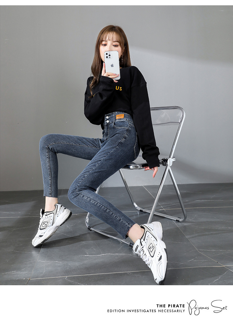 jeans High Waist Velvet Padded Thick Jeans Women's Winter New Elastic High Show Tight and Warm Feet Pencil Long Pants