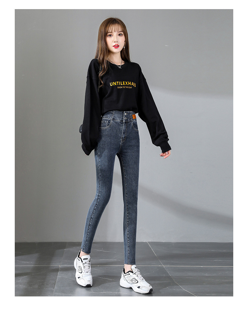 jeans High Waist Velvet Padded Thick Jeans Women's Winter New Elastic High Show Tight and Warm Feet Pencil Long Pants