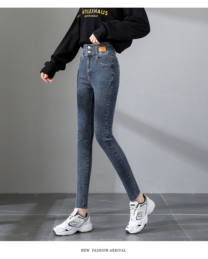 jeans High Waist Velvet Padded Thick Jeans Women's Winter New Elastic High Show Tight and Warm Feet Pencil Long Pants