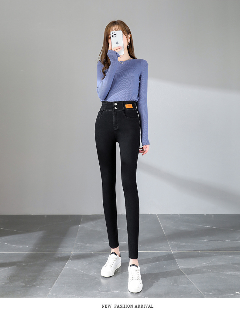 jeans High Waist Velvet Padded Thick Jeans Women's Winter New Elastic High Show Tight and Warm Feet Pencil Long Pants