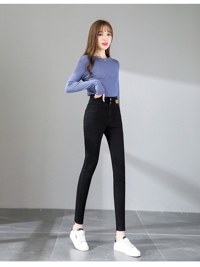 jeans High Waist Velvet Padded Thick Jeans Women's Winter New Elastic High Show Tight and Warm Feet Pencil Long Pants