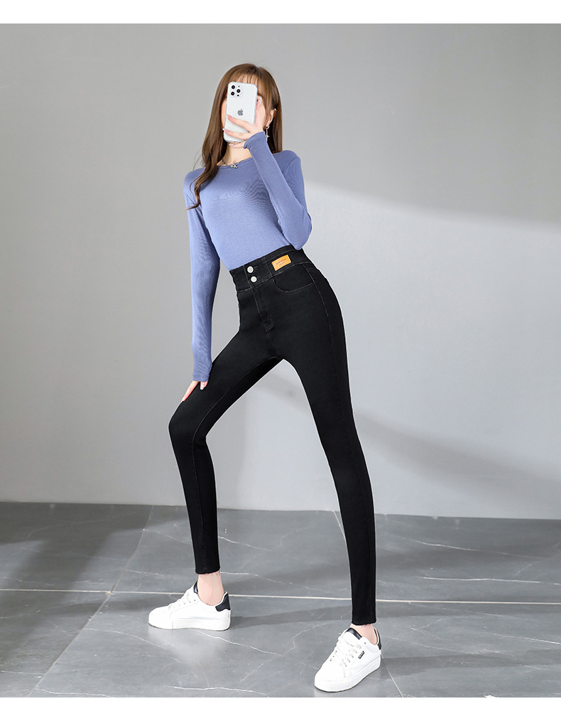 jeans High Waist Velvet Padded Thick Jeans Women's Winter New Elastic High Show Tight and Warm Feet Pencil Long Pants