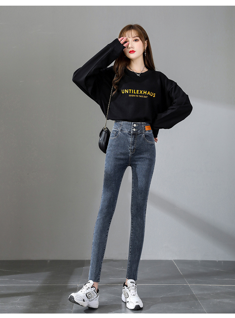 jeans High Waist Velvet Padded Thick Jeans Women's Winter New Elastic High Show Tight and Warm Feet Pencil Long Pants
