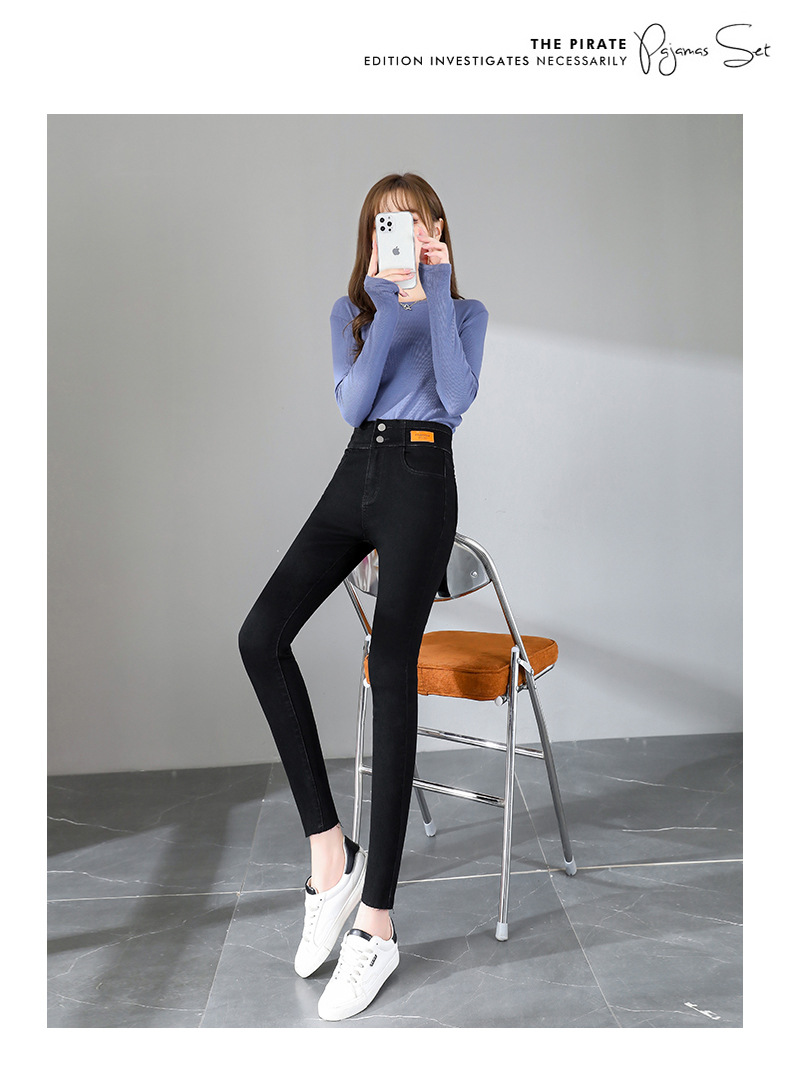 jeans High Waist Velvet Padded Thick Jeans Women's Winter New Elastic High Show Tight and Warm Feet Pencil Long Pants