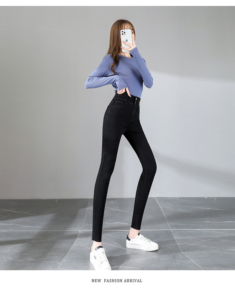 jeans High Waist Velvet Padded Thick Jeans Women's Winter New Elastic High Show Tight and Warm Feet Pencil Long Pants