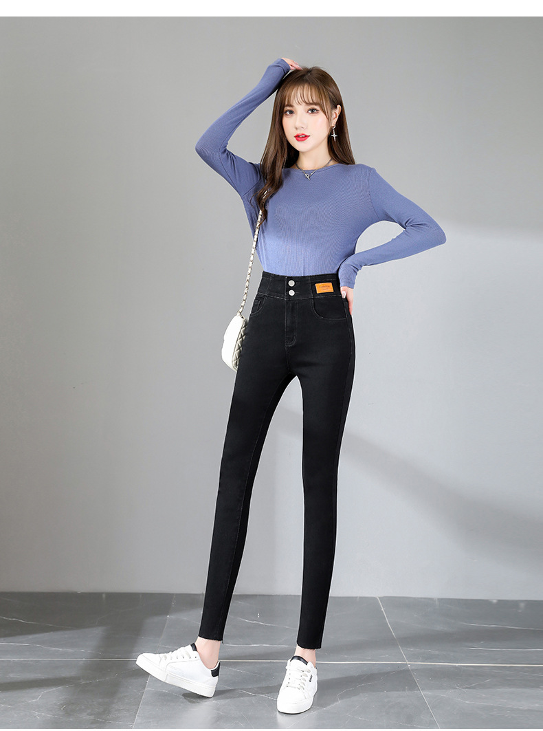 jeans High Waist Velvet Padded Thick Jeans Women's Winter New Elastic High Show Tight and Warm Feet Pencil Long Pants