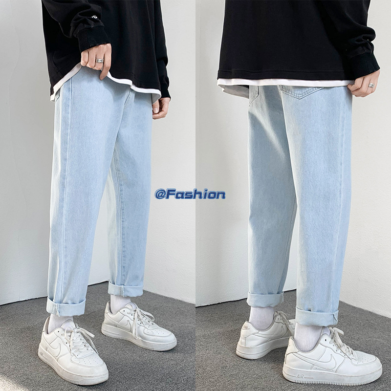 2022 Jeans Men&#039;s Korean Style Casual Men&#039;s Denim (Ankle-Length Pants) Spring and Autumn Trends Light Color Hole Mid-Waist Jeans