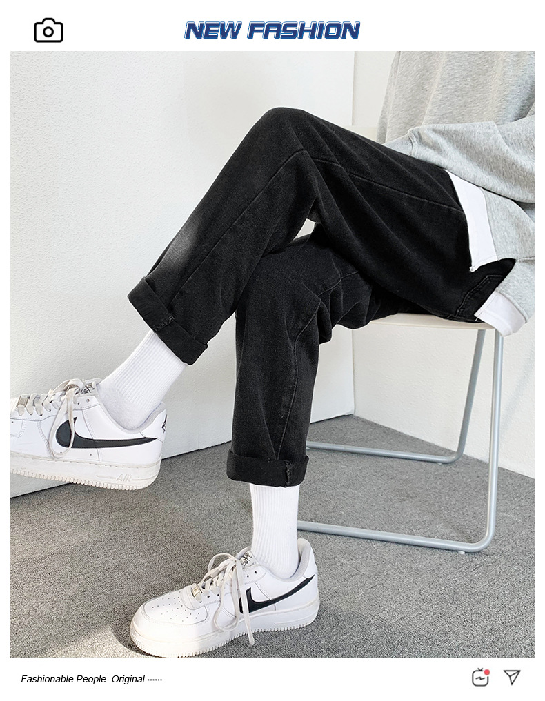 2022 Jeans Men's Korean Style Casual Men's Denim (Ankle-Length Pants) Spring and Autumn Trends Light Color Hole Mid-Waist Jeans