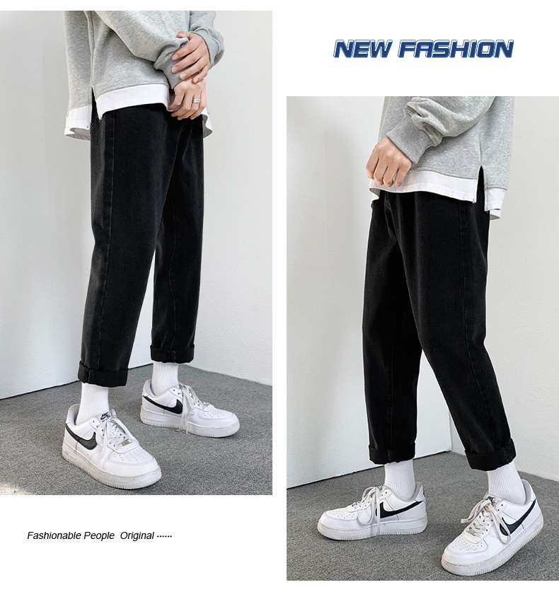 2022 Jeans Men's Korean Style Casual Men's Denim (Ankle-Length Pants) Spring and Autumn Trends Light Color Hole Mid-Waist Jeans