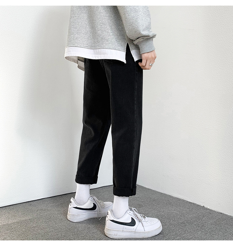 2022 Jeans Men's Korean Style Casual Men's Denim (Ankle-Length Pants) Spring and Autumn Trends Light Color Hole Mid-Waist Jeans