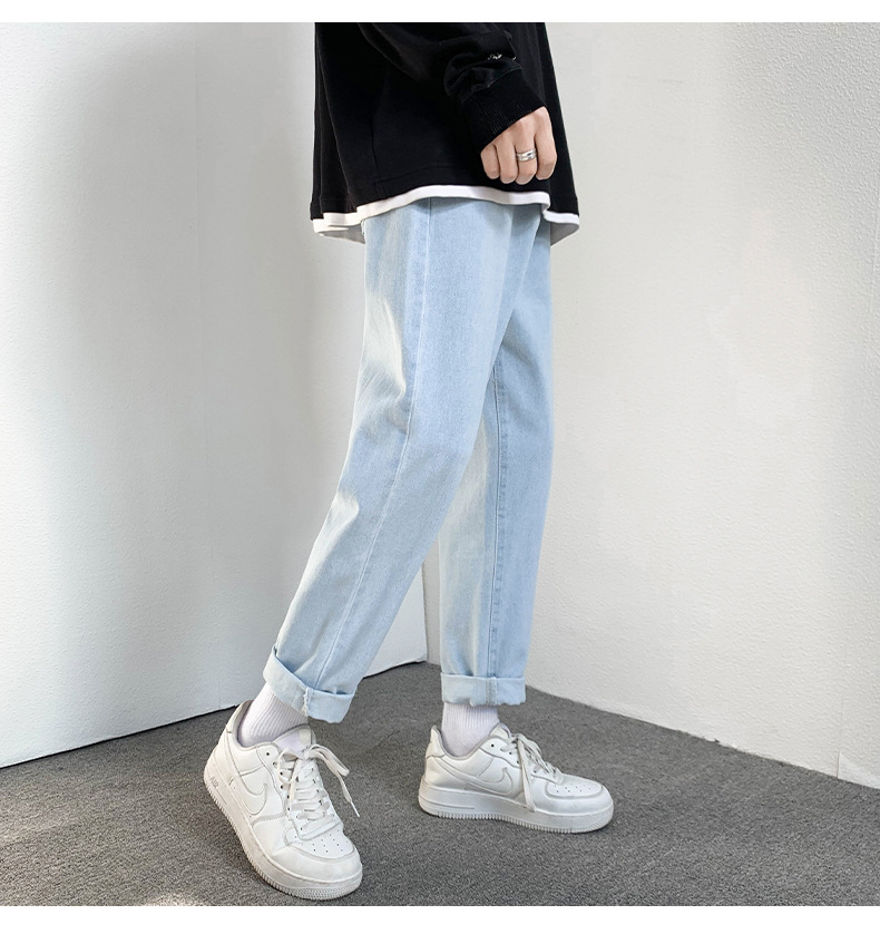2022 Jeans Men's Korean Style Casual Men's Denim (Ankle-Length Pants) Spring and Autumn Trends Light Color Hole Mid-Waist Jeans