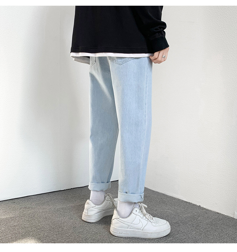 2022 Jeans Men's Korean Style Casual Men's Denim (Ankle-Length Pants) Spring and Autumn Trends Light Color Hole Mid-Waist Jeans