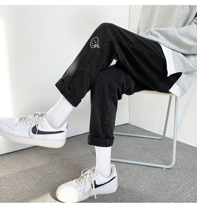 2022 Jeans Men's Korean Style Casual Men's Denim (Ankle-Length Pants) Spring and Autumn Trends Light Color Hole Mid-Waist Jeans