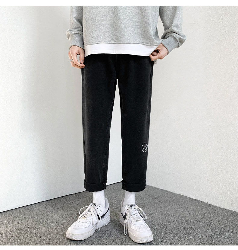 2022 Jeans Men's Korean Style Casual Men's Denim (Ankle-Length Pants) Spring and Autumn Trends Light Color Hole Mid-Waist Jeans