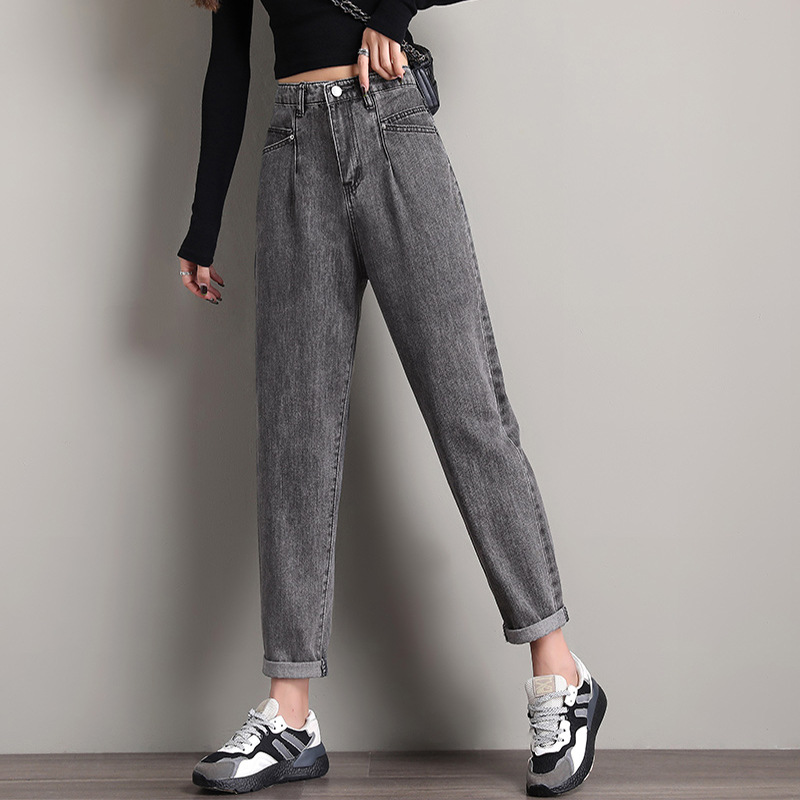 Real Shot 2020 New Jeans Women&#039;s Loose plus Size Women&#039;s Clothing Plump Girls Cropped Pants Korean Style High Waist Dad Harem Pants