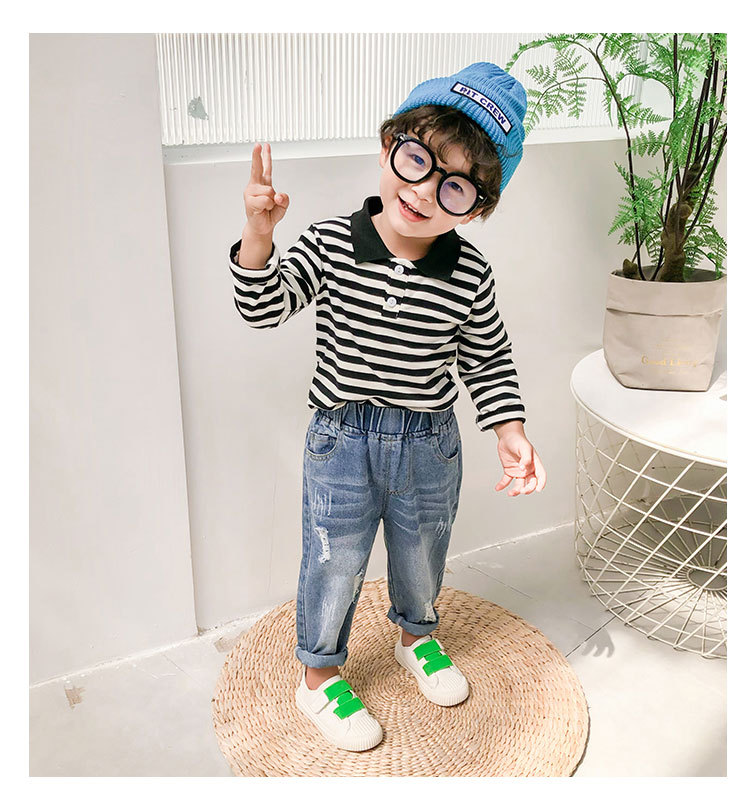 2022 Spring and Autumn New Children's Korean Style Children's Clothing Boys and Girls Fashion Pants Western Style Hole with Cat Whisker Jeans