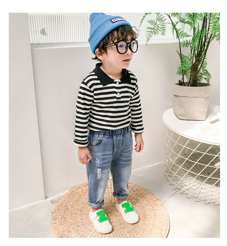 2022 Spring and Autumn New Children's Korean Style Children's Clothing Boys and Girls Fashion Pants Western Style Hole with Cat Whisker Jeans