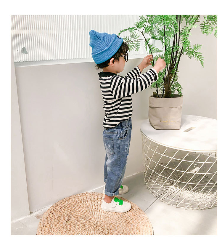 2022 Spring and Autumn New Children's Korean Style Children's Clothing Boys and Girls Fashion Pants Western Style Hole with Cat Whisker Jeans