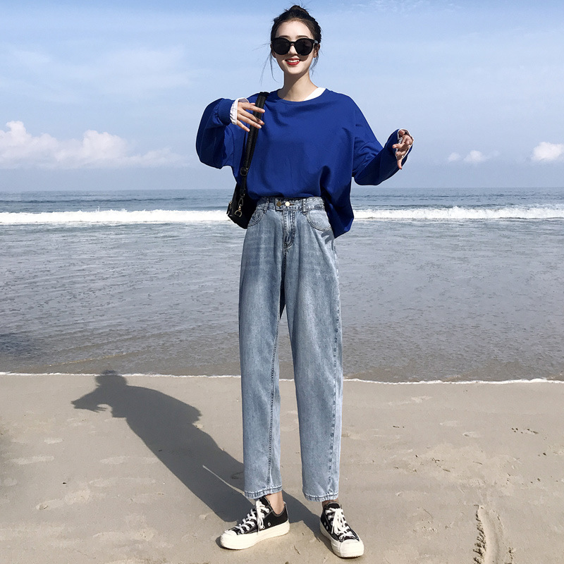 Real Shot Smoky Gray Jeans for Women 2020 Spring/Summer High Waist Radish Loose Dad Jeans Slimming Versatile Cropped Harem Pants