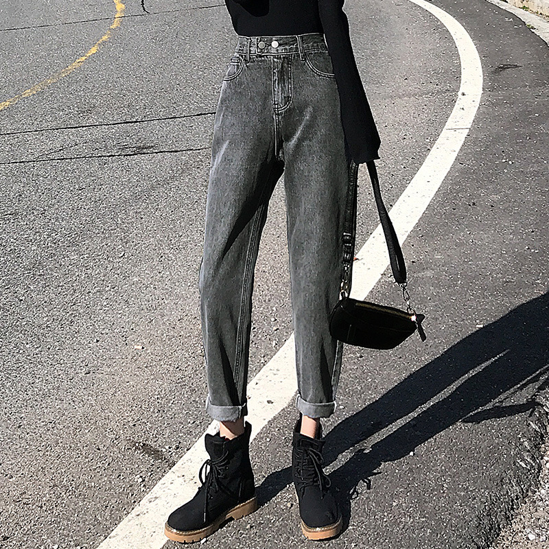 Real Shot Smoky Gray Jeans for Women 2020 Spring/Summer High Waist Radish Loose Dad Jeans Slimming Versatile Cropped Harem Pants