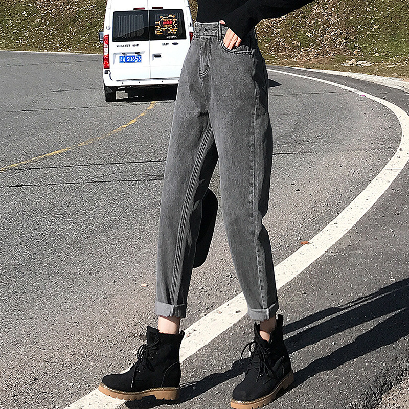 Real Shot Smoky Gray Jeans for Women 2020 Spring/Summer High Waist Radish Loose Dad Jeans Slimming Versatile Cropped Harem Pants