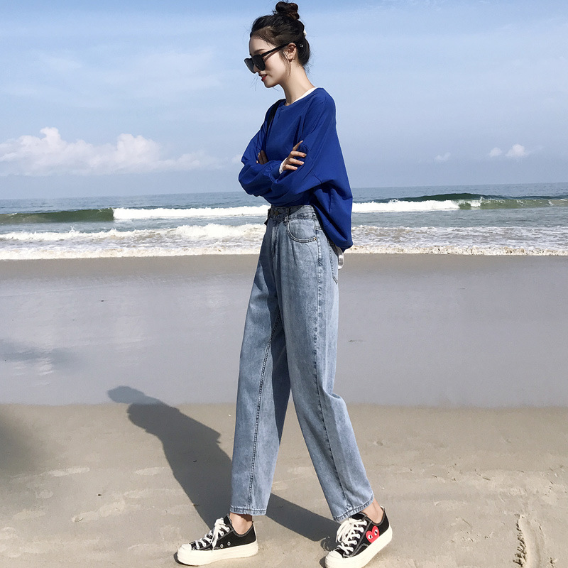 Real Shot Smoky Gray Jeans for Women 2020 Spring/Summer High Waist Radish Loose Dad Jeans Slimming Versatile Cropped Harem Pants