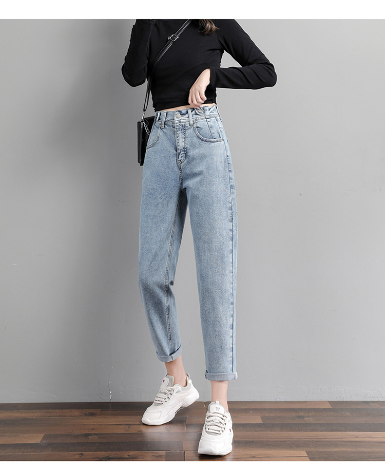 Real Shot Smoky Gray Jeans for Women 2020 Spring/Summer High Waist Radish Loose Dad Jeans Slimming Versatile Cropped Harem Pants