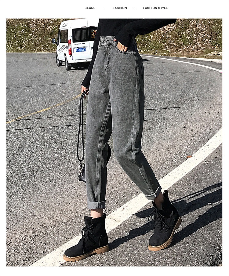 Real Shot Smoky Gray Jeans for Women 2020 Spring/Summer High Waist Radish Loose Dad Jeans Slimming Versatile Cropped Harem Pants