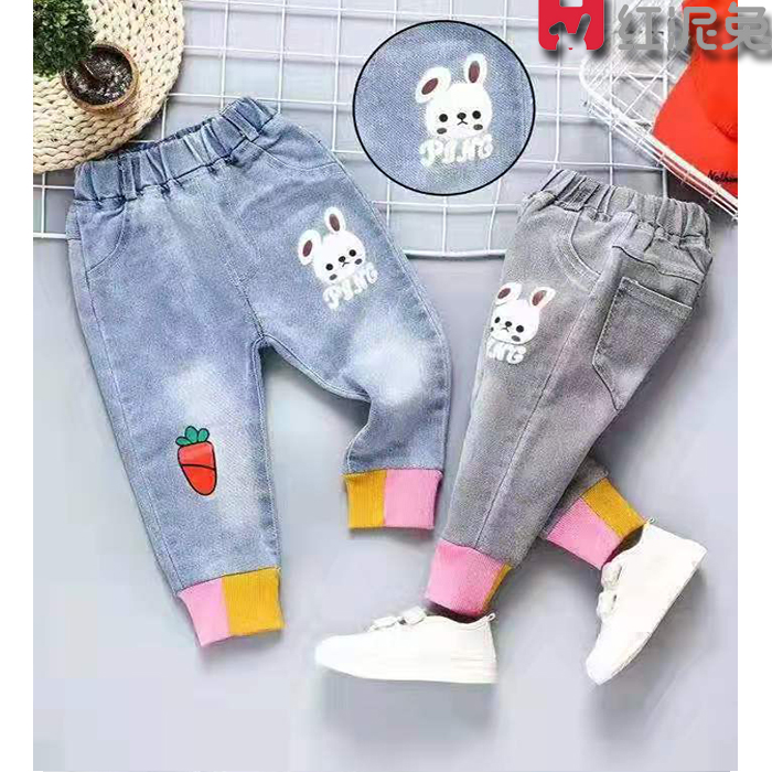 Baby jeans girl 1 year old padded winter girl cotton-padded trousers warm children's cotton-padded trousers