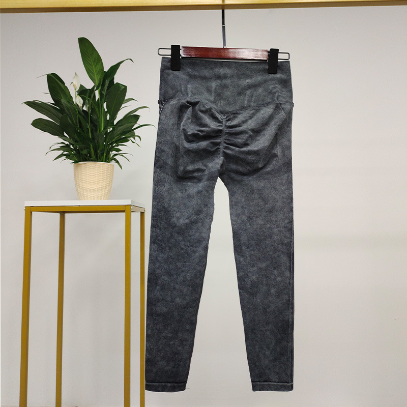 Hip Lifting Retro Washed Yoga Pants Women's Seamless Peach Hip Jeans Fitness Pants Tight Stretch Sports Trousers