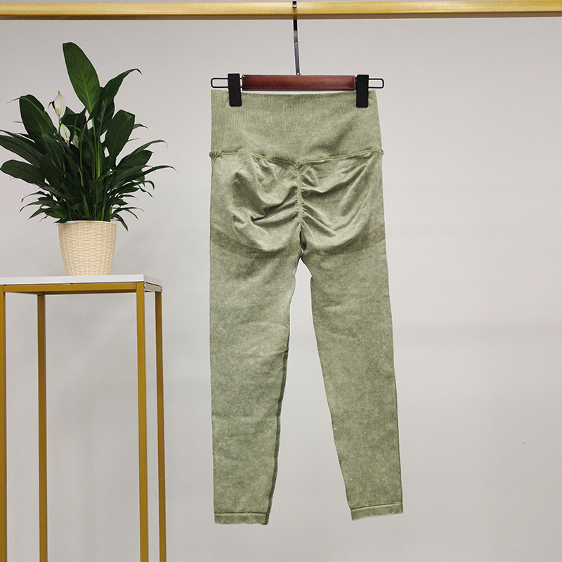 Hip Lifting Retro Washed Yoga Pants Women's Seamless Peach Hip Jeans Fitness Pants Tight Stretch Sports Trousers