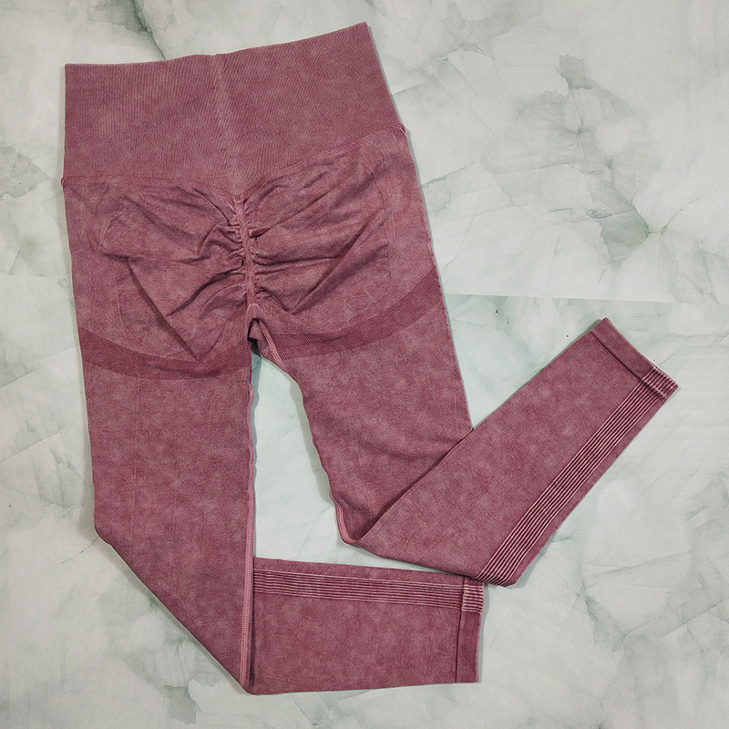Hip Lifting Retro Washed Yoga Pants Women's Seamless Peach Hip Jeans Fitness Pants Tight Stretch Sports Trousers