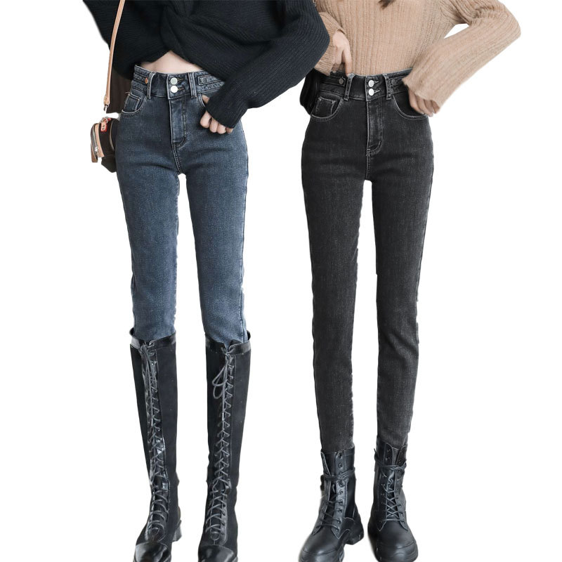 Fleece Padded Jeans Women&#039;s High Waist Slimming 2021 Autumn and Winter New Women&#039;s Black Skinny Pants Tight Thickened Integral Velvet
