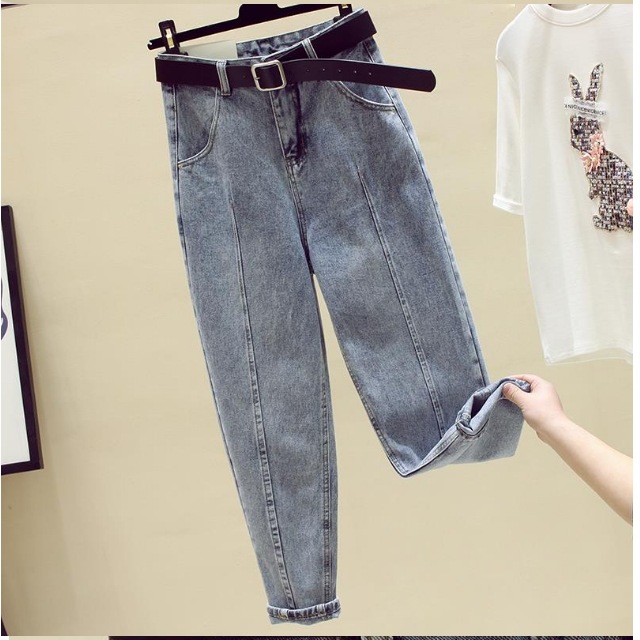2020 New High Waist Cropped Straight Slimming Versatile Daddy Tappered Pants Light Blue Jeans Women&#039;s Pants Loose