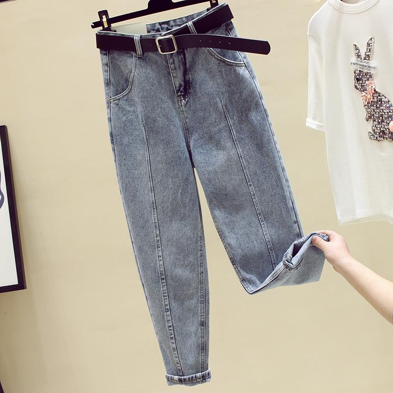 2020 New High Waist Cropped Straight Slimming Versatile Daddy Tappered Pants Light Blue Jeans Women's Pants Loose