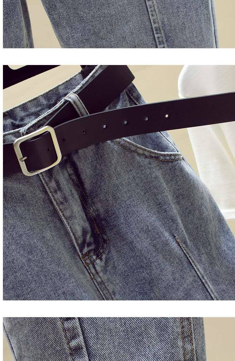 2020 New High Waist Cropped Straight Slimming Versatile Daddy Tappered Pants Light Blue Jeans Women's Pants Loose