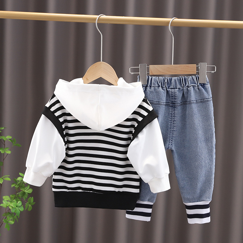 1-3 Years Old Boys Autumn Clothing Suit Baby Striped Sweater Fake Two Pieces Autumn Fashionable Children Ankle-Tied Jeans