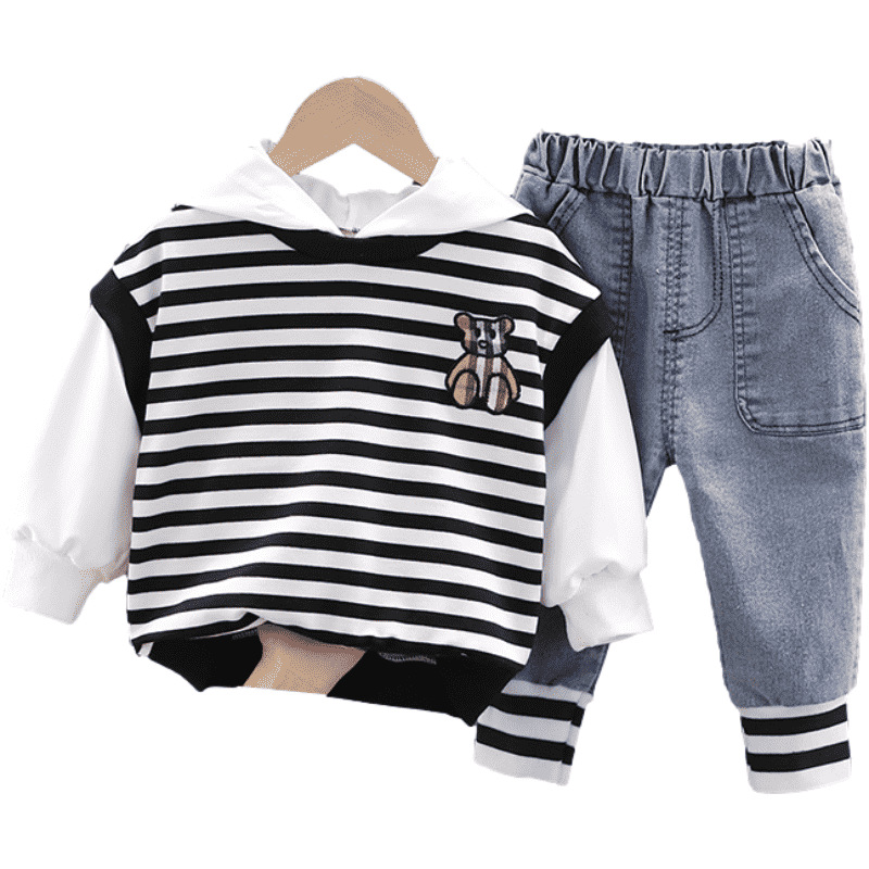 1-3 Years Old Boys Autumn Clothing Suit Baby Striped Sweater Fake Two Pieces Autumn Fashionable Children Ankle-Tied Jeans 1-3 Years Old Boys Autumn Clothing Suit Baby Striped Sweater Fake Two Pieces Autumn Fashionable Children Ankle-Tied Jeans