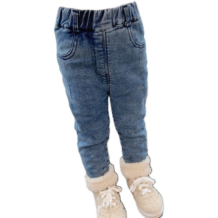 Girls&#039; Fleece-Lined Trousers 2021 New Children&#039;s Autumn and Winter Clothes Baby Girl Fleece Padded Jeans Children Outer Wear Trousers Fashion