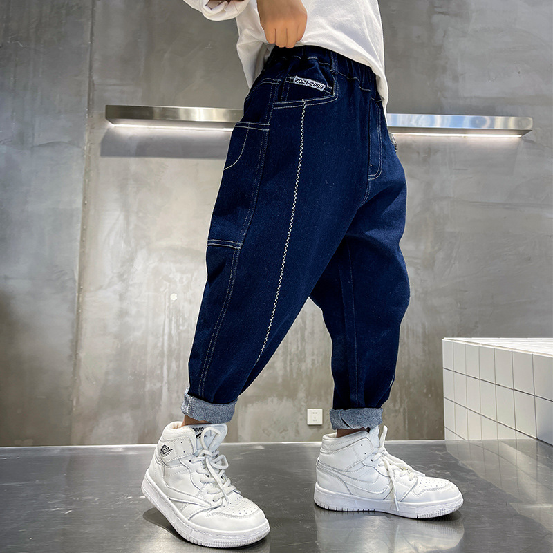 Boys Spring Clothing Pants Spring and Autumn Boys Soft Jeans 2022 New Medium and Big Children Spring Blue Fried