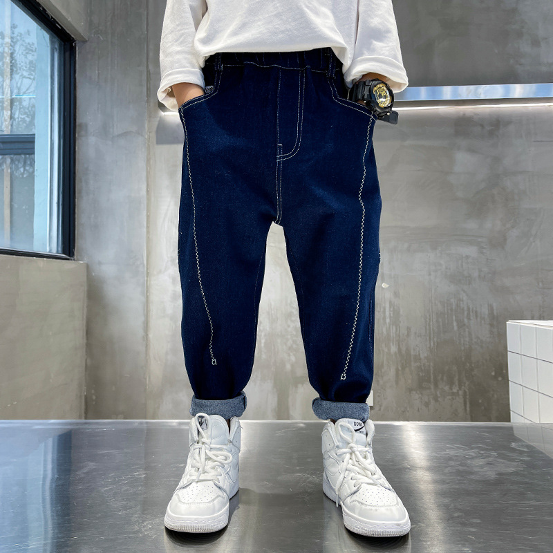 Boys Spring Clothing Pants Spring and Autumn Boys Soft Jeans 2022 New Medium and Big Children Spring Blue Fried