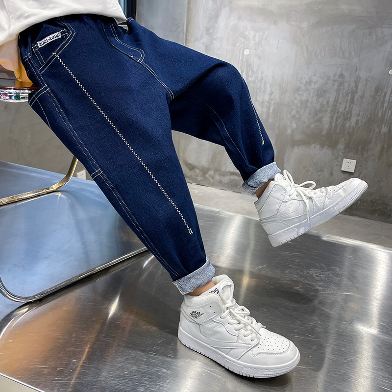 Boys Spring Clothing Pants Spring and Autumn Boys Soft Jeans 2022 New Medium and Big Children Spring Blue Fried