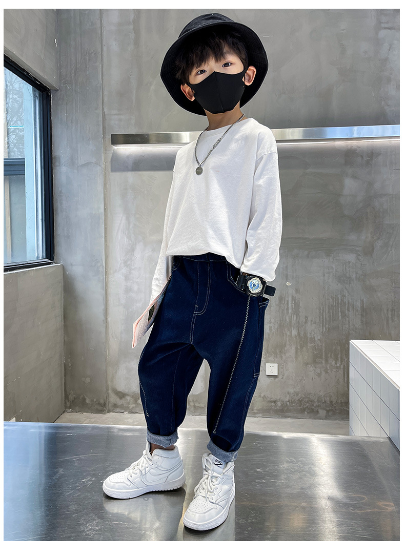 Boys Spring Clothing Pants Spring and Autumn Boys Soft Jeans 2022 New Medium and Big Children Spring Blue Fried