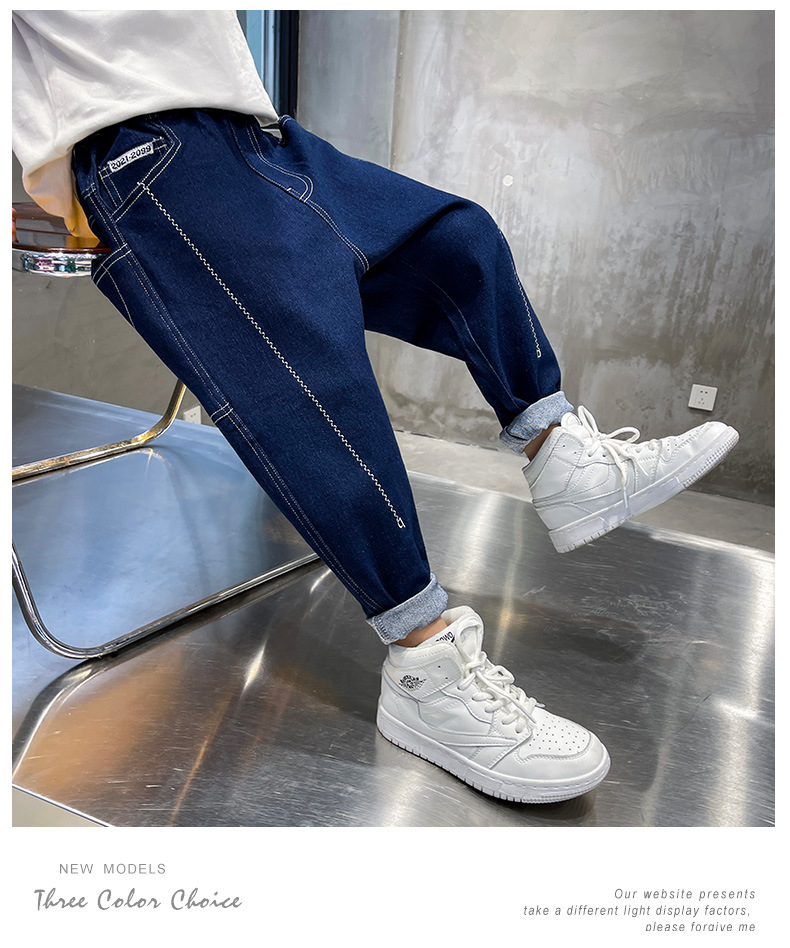 Boys Spring Clothing Pants Spring and Autumn Boys Soft Jeans 2022 New Medium and Big Children Spring Blue Fried