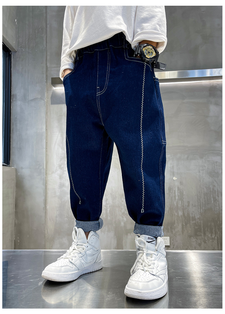 Boys Spring Clothing Pants Spring and Autumn Boys Soft Jeans 2022 New Medium and Big Children Spring Blue Fried
