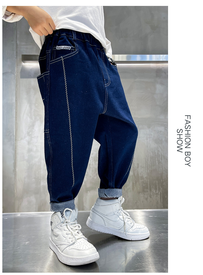 Boys Spring Clothing Pants Spring and Autumn Boys Soft Jeans 2022 New Medium and Big Children Spring Blue Fried